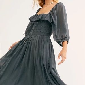 Free People Oasis Midi Dress in “Blue Heaven” Grey Size L